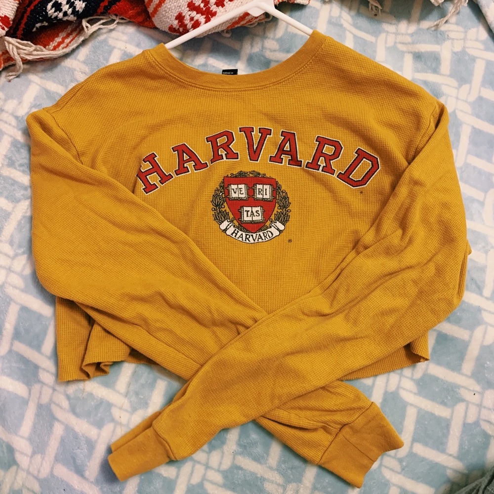 Forever 21 Yellow Harvard Cropped Sweatshirt - Picture 1 of 4